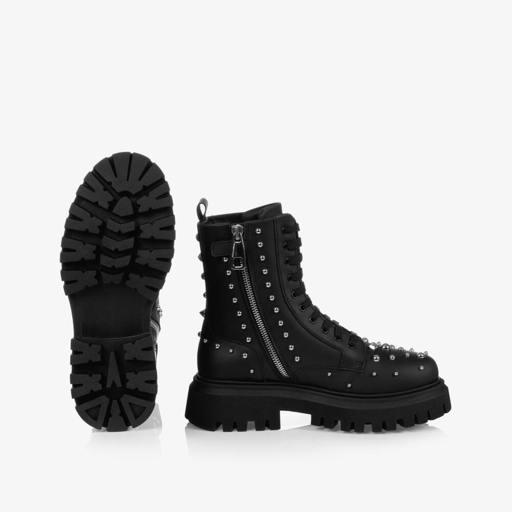 Dolce & Gabbana-Black Leather Studded Boots | Childrensalon Outlet