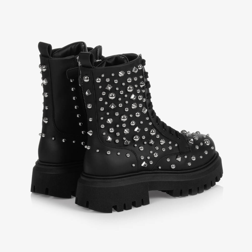 Dolce & Gabbana-Black Leather Studded Boots | Childrensalon Outlet