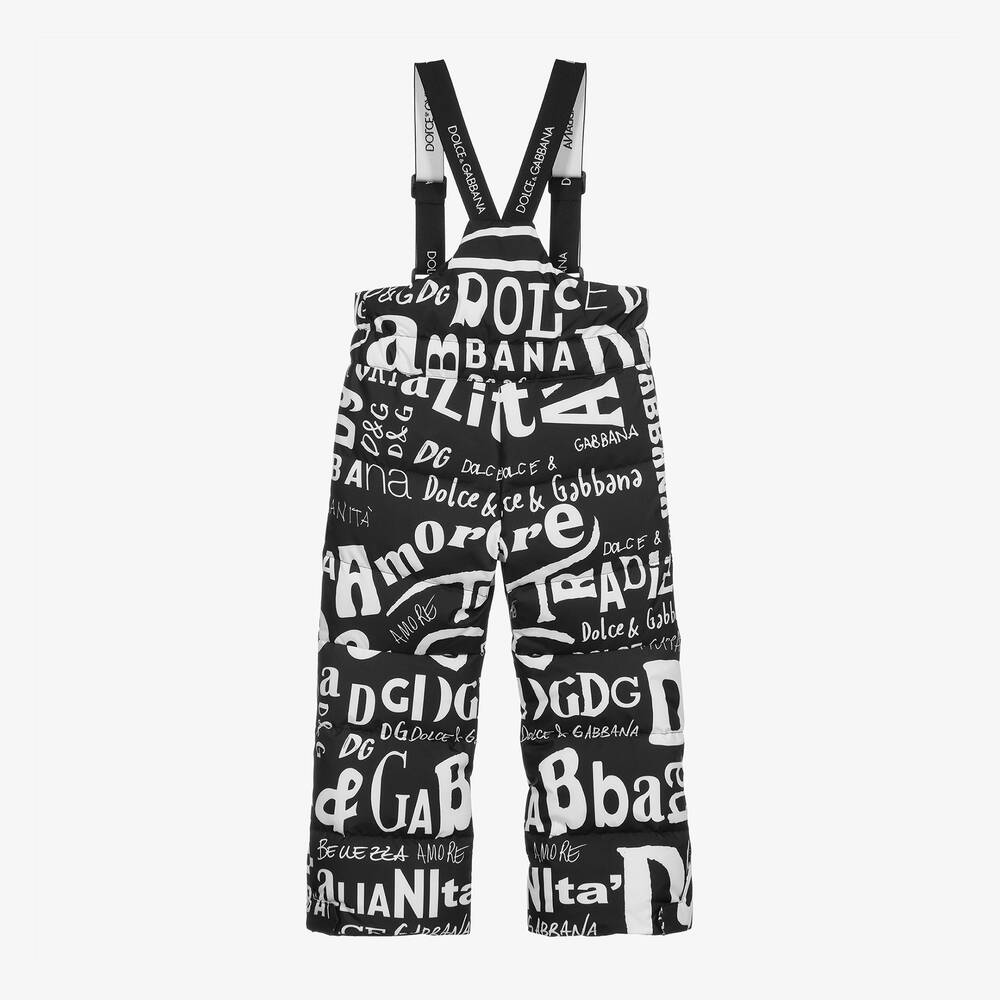 دولتشي آند غابانا-بنطلون تزلج سالوبيت لون أسود وأبيض مبطن بريش للأولاد | Childrensalon Outlet