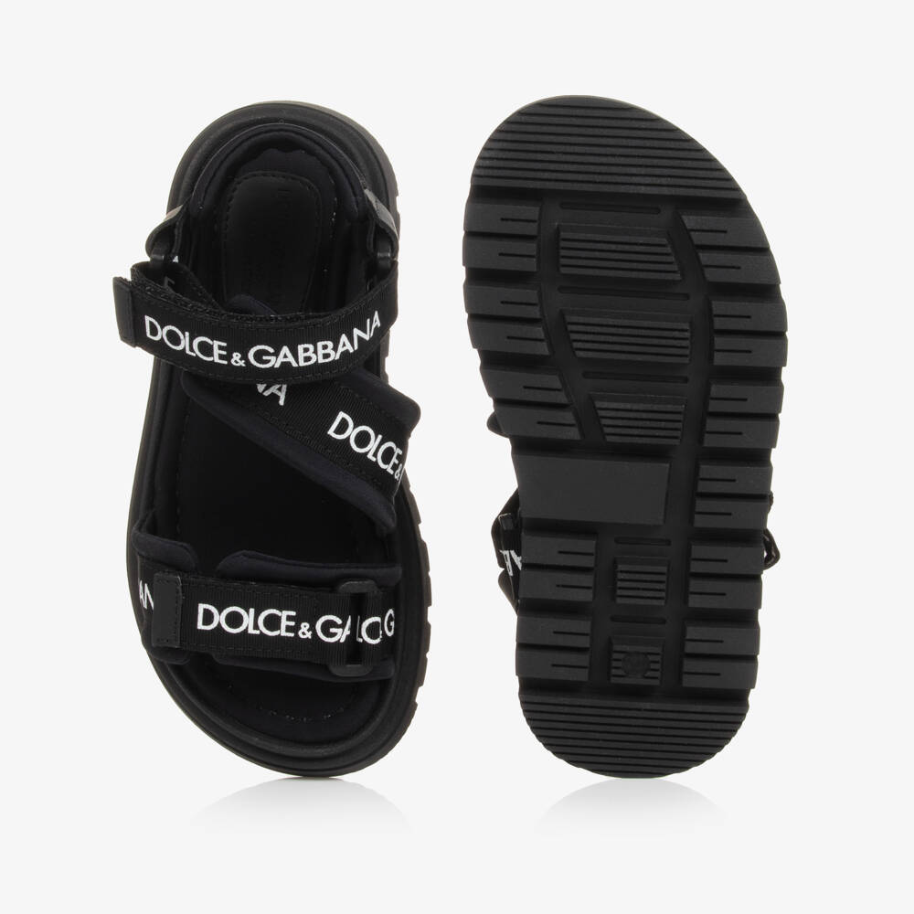 Dolce & Gabbana-Black Logo Print Velcro Sandals | Childrensalon Outlet