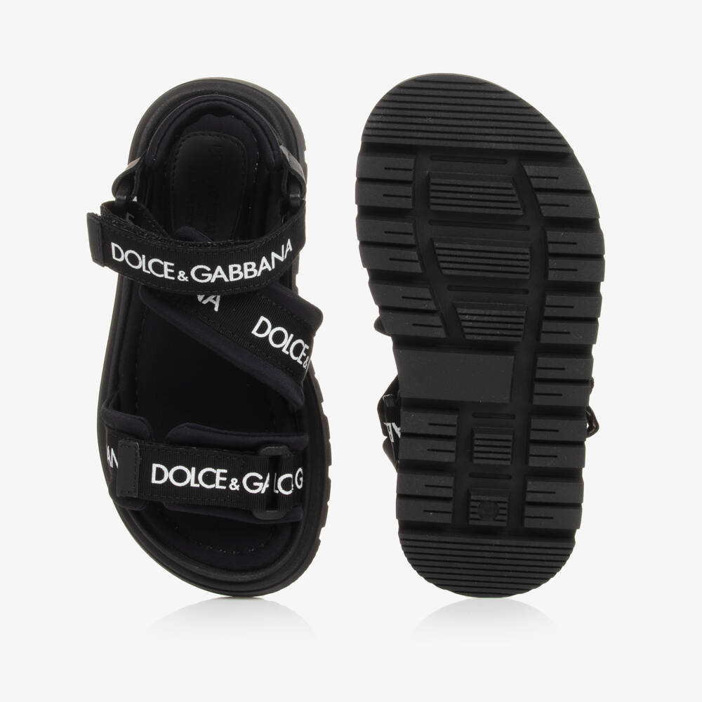 Dolce & Gabbana-Black Logo Print Velcro Sandals | Childrensalon Outlet