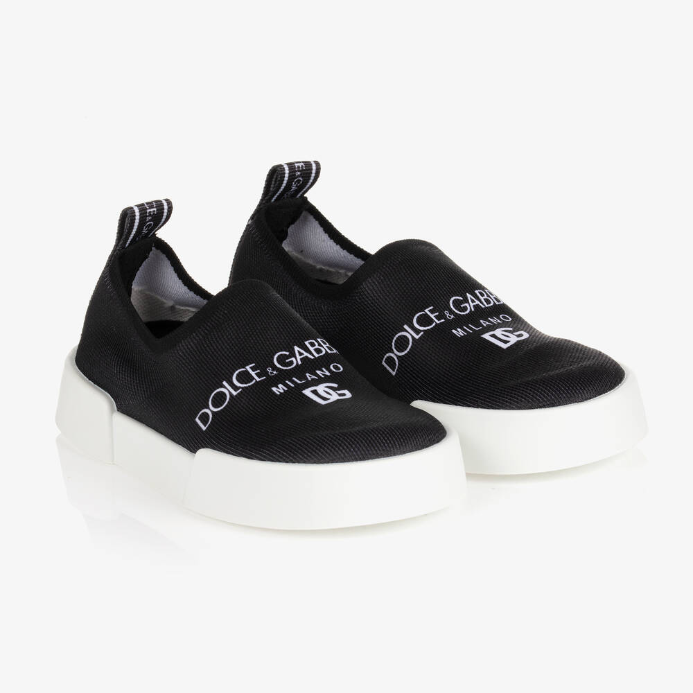 Dolce & Gabbana-Black Logo Slip-On Trainers | Childrensalon Outlet