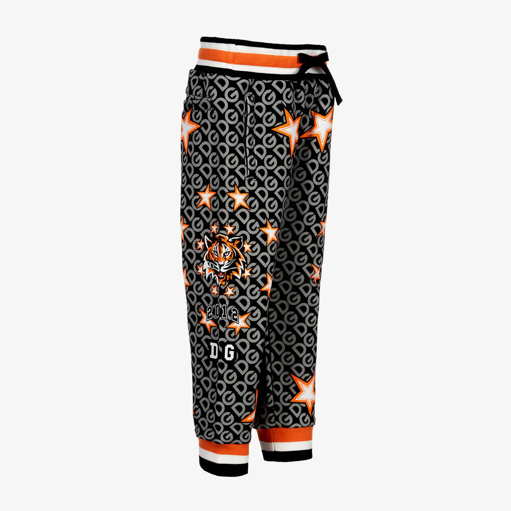 Dolce & Gabbana-Черно-оранжевые хлопковые спортивные брюки | Childrensalon Outlet