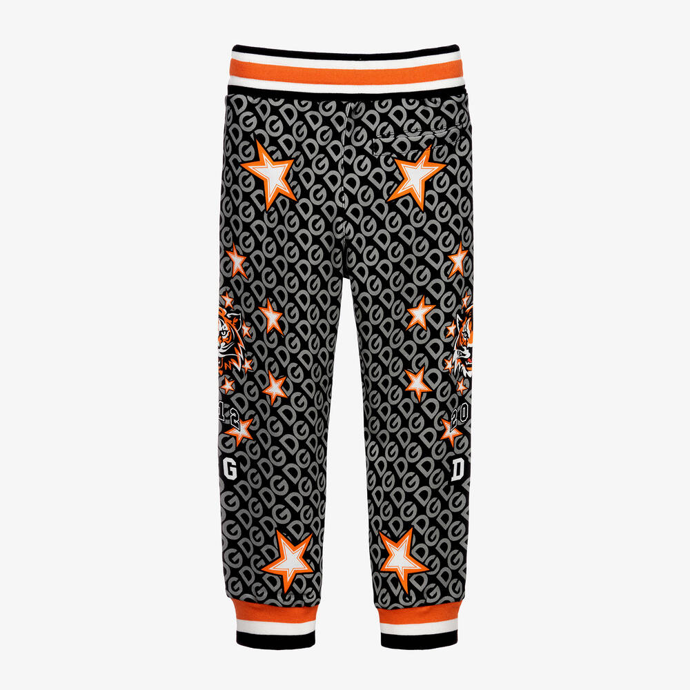 Dolce & Gabbana-Черно-оранжевые хлопковые спортивные брюки | Childrensalon Outlet