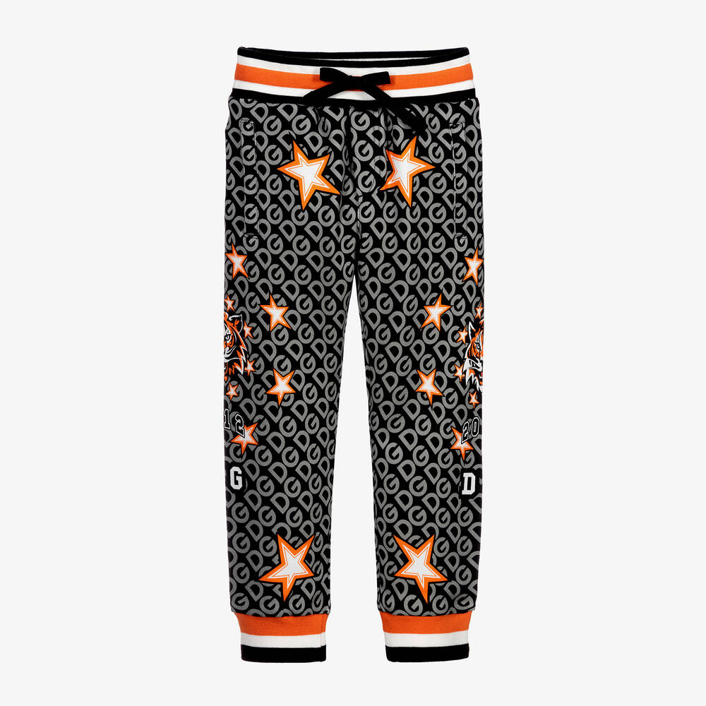 Dolce & Gabbana - Черно-оранжевые хлопковые спортивные брюки | Childrensalon