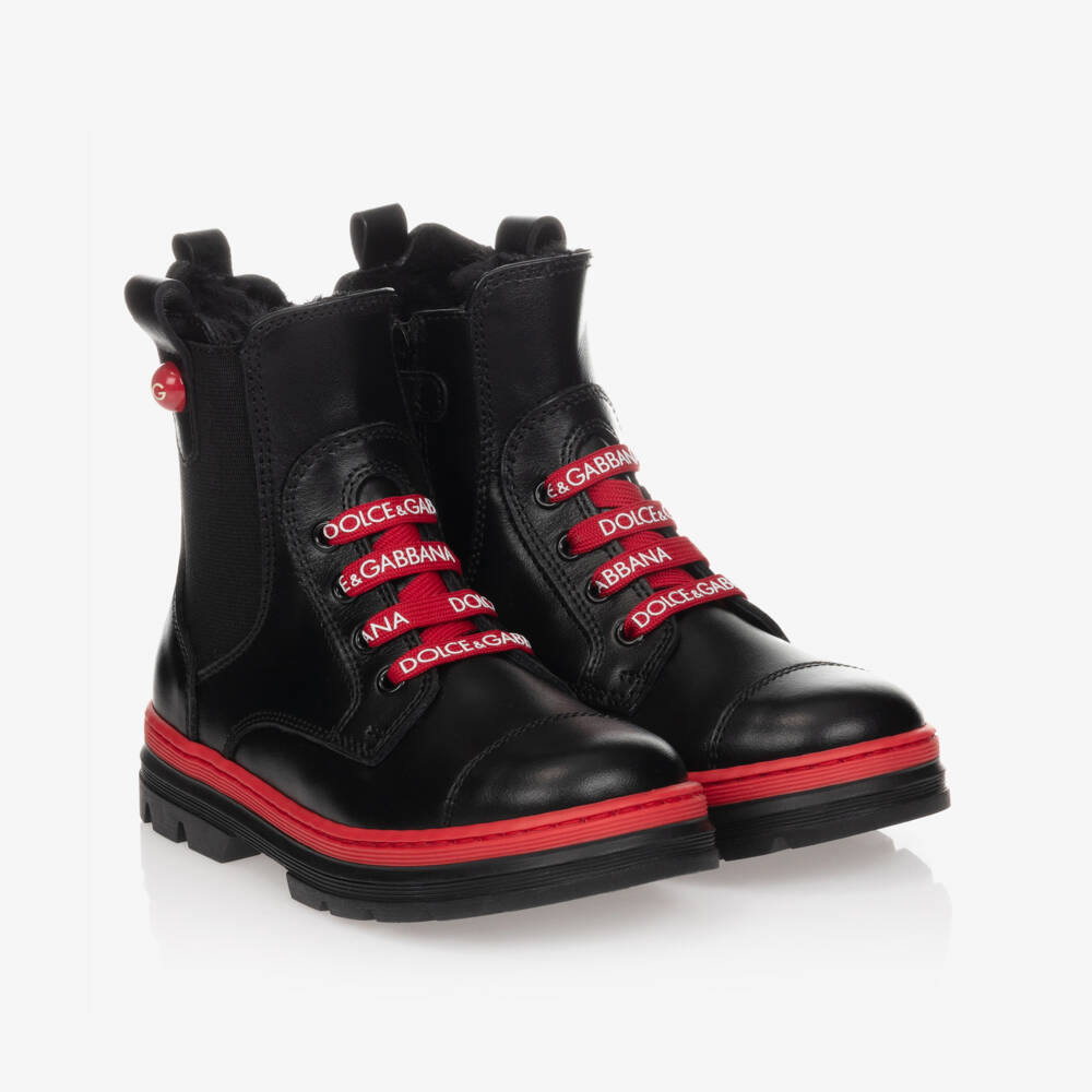 Dolce & Gabbana-Black & Red Leather Boots | Childrensalon Outlet