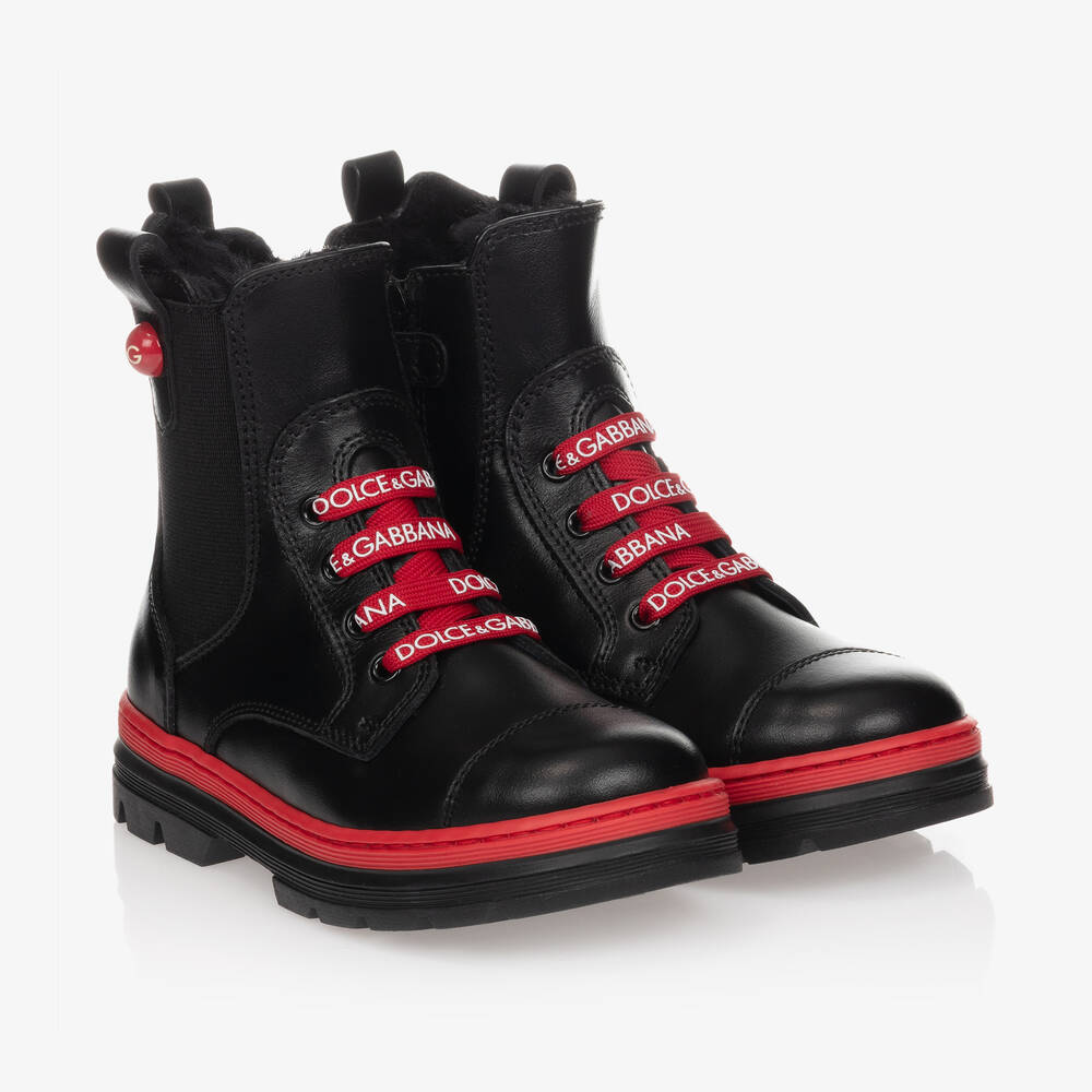 Dolce & Gabbana - Bottines en cuir noir et rouge | Childrensalon