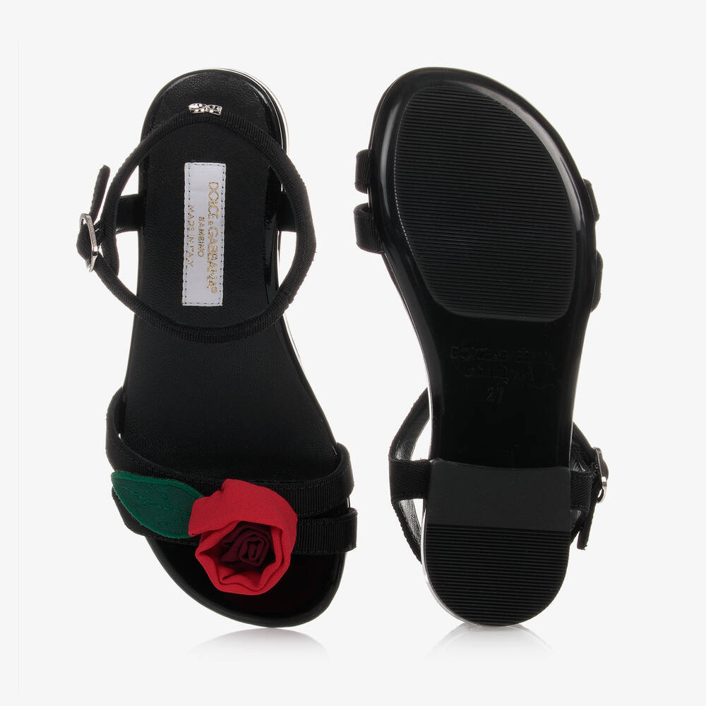 Dolce & Gabbana-Черные сандалии с красными розами | Childrensalon Outlet