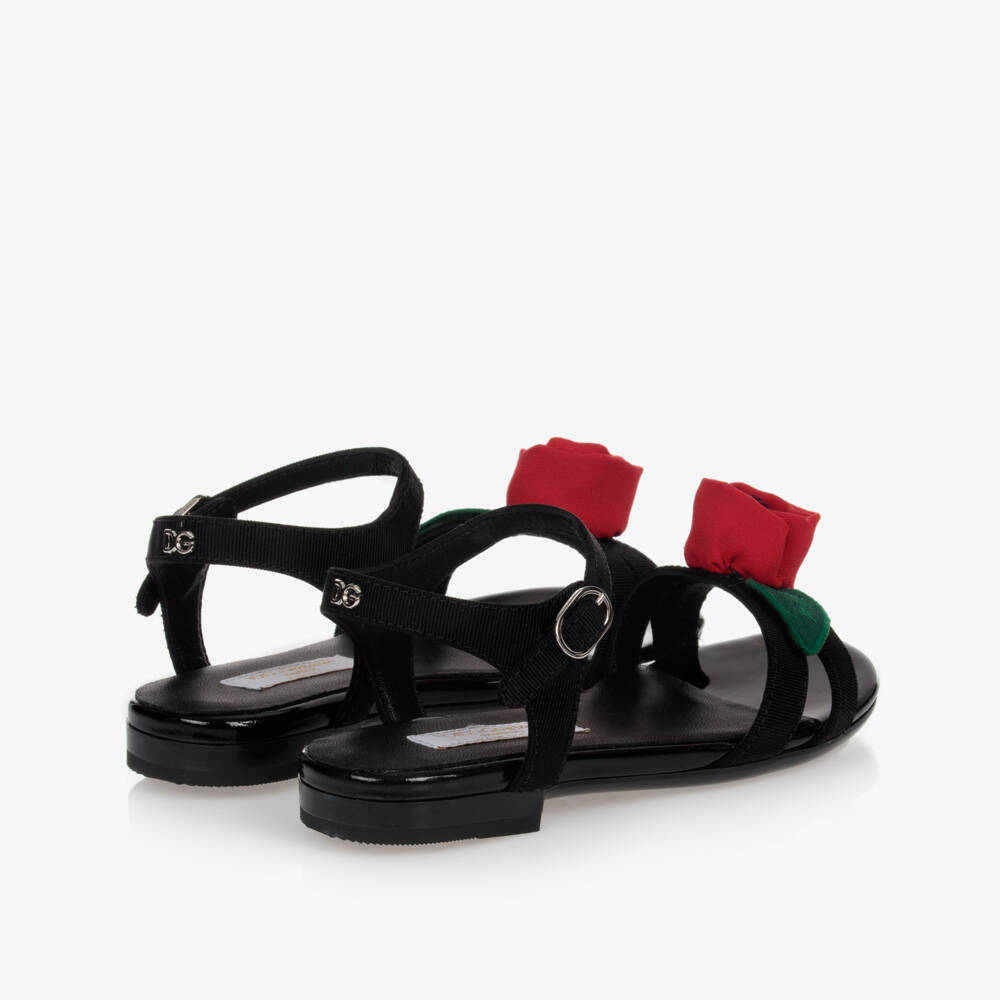 Dolce & Gabbana-صندل فيسكوز و جلد لون أسود للبنات | Childrensalon Outlet