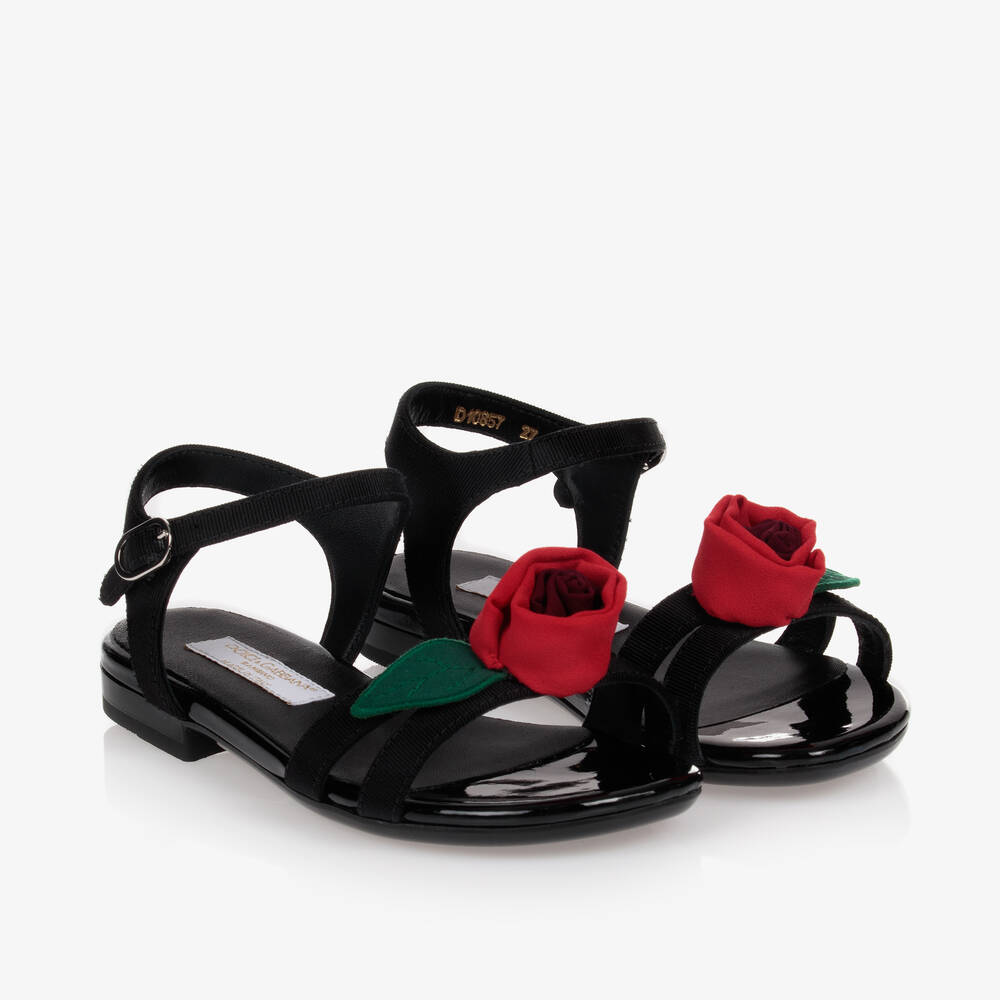 Dolce & Gabbana - Черные сандалии с красными розами | Childrensalon