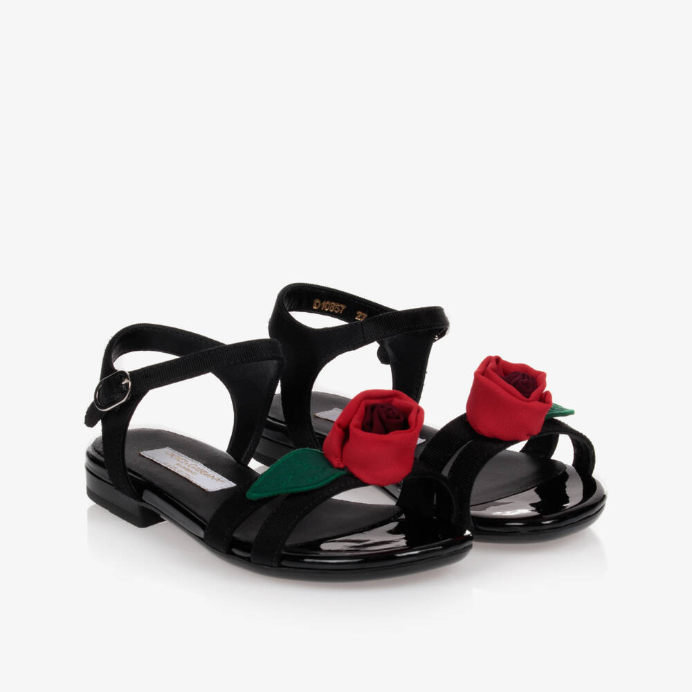 Dolce & Gabbana-Black & Red Rose Sandals | Childrensalon Outlet