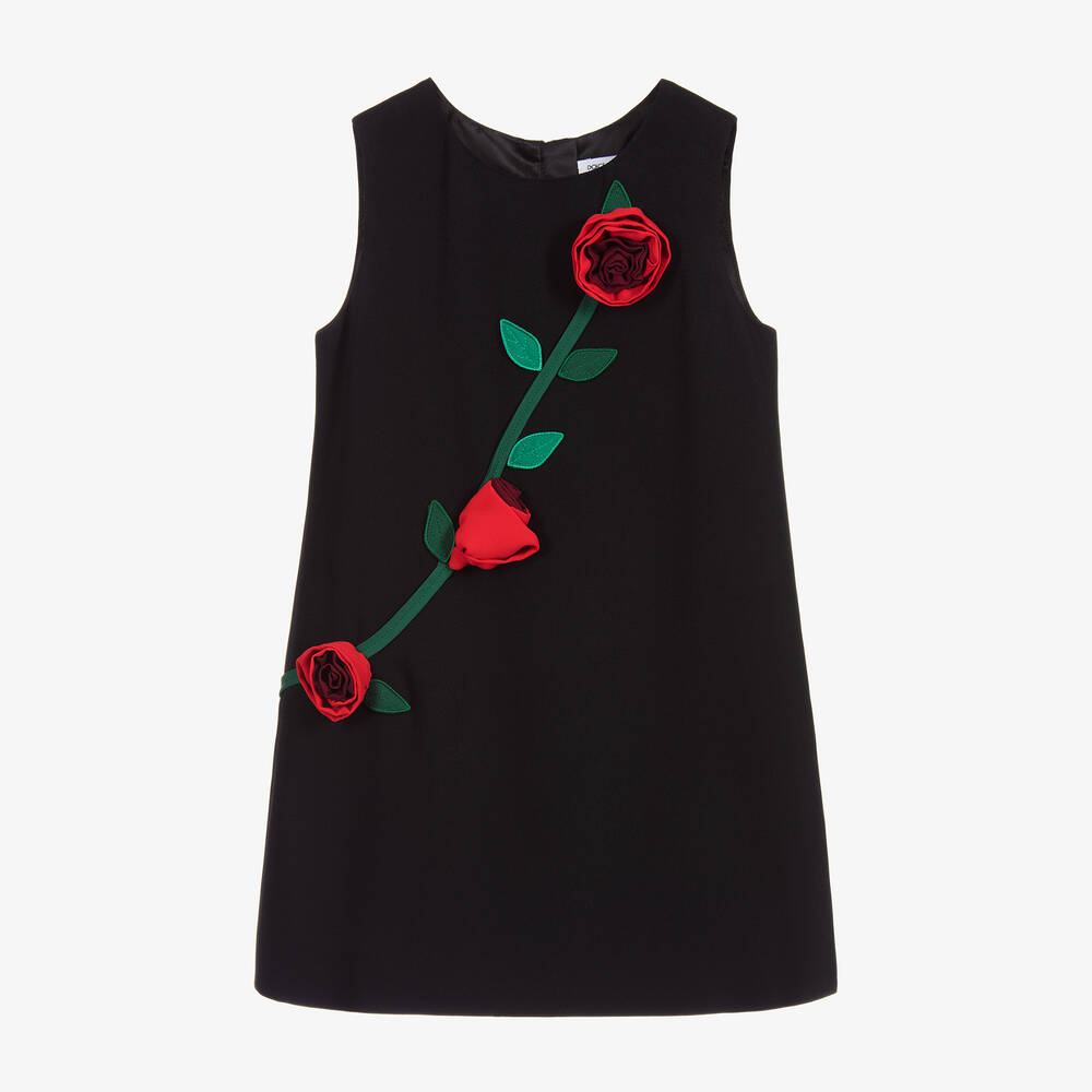 Dolce & Gabbana-Black & Red Roses Dress | Childrensalon Outlet