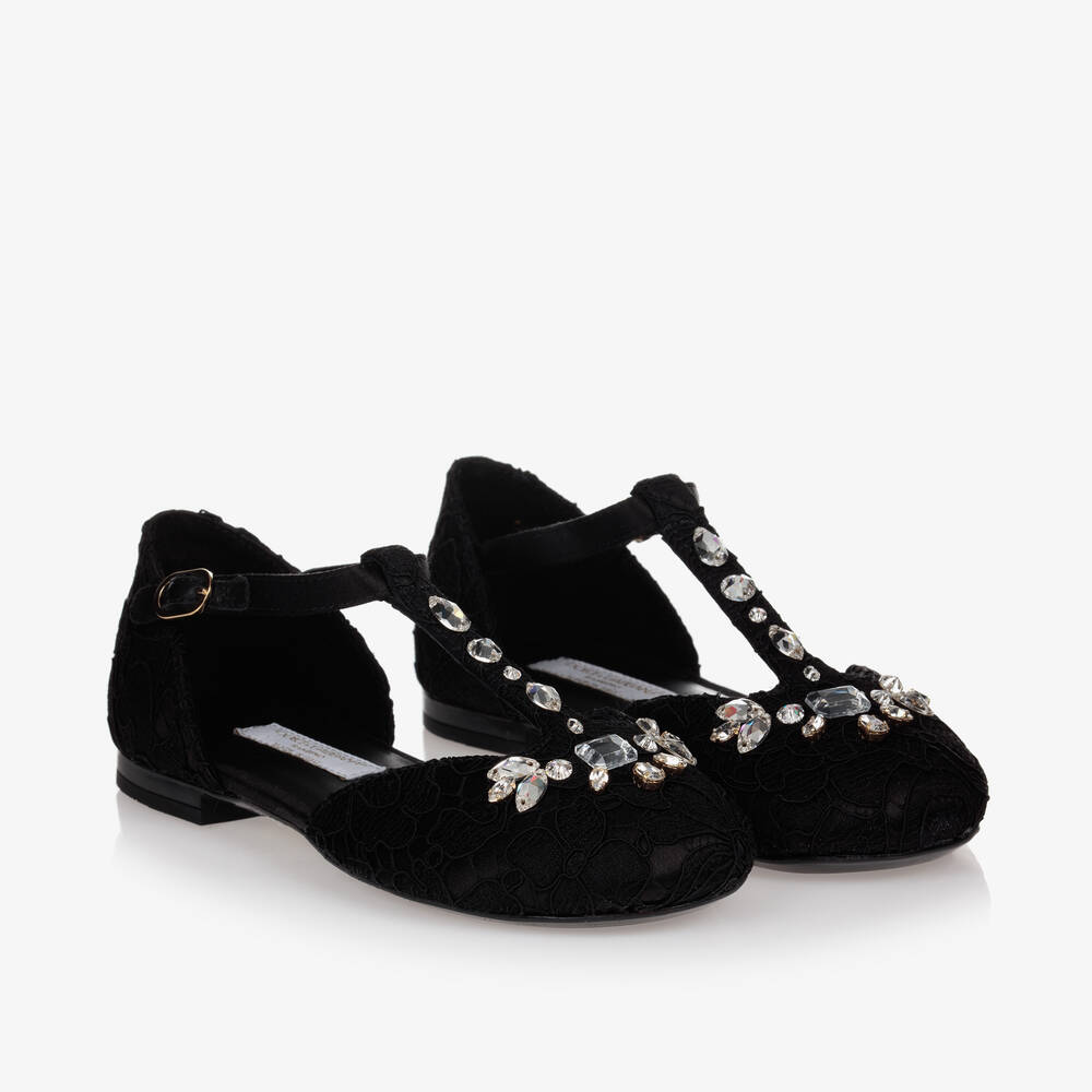 Dolce & Gabbana - Schwarze Schuhe aus Satin und Spitze | Childrensalon