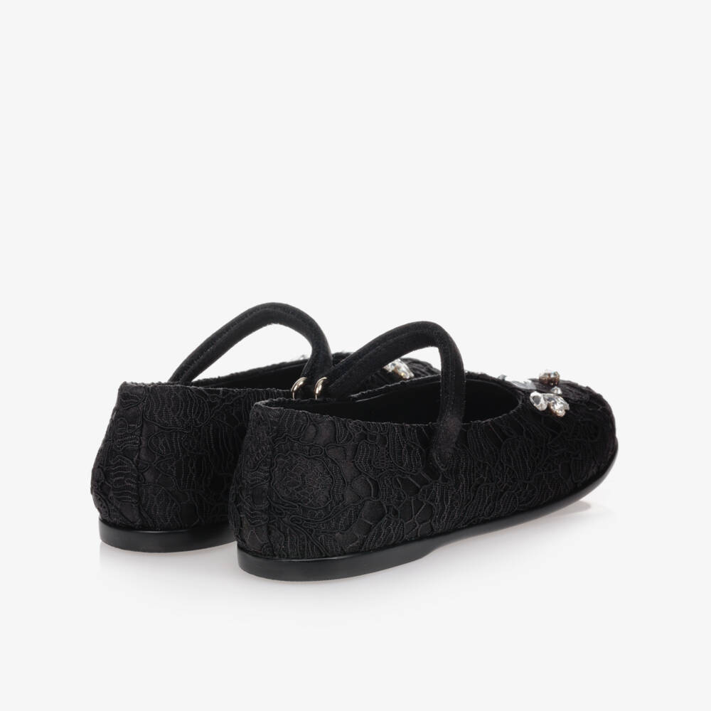 Dolce & Gabbana-Black Satin & Lace Shoes | Childrensalon Outlet