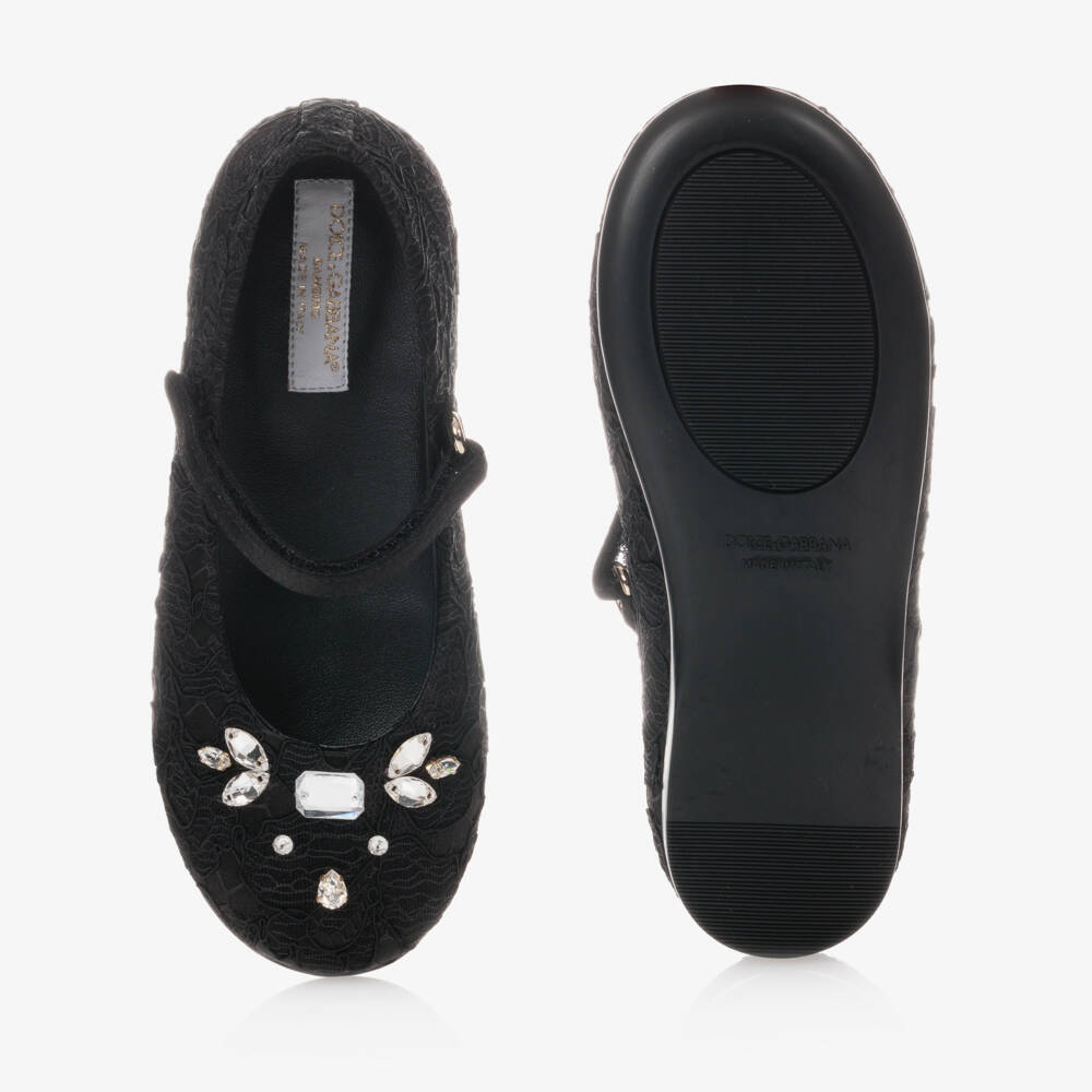 Dolce & Gabbana-Black Satin & Lace Shoes | Childrensalon Outlet