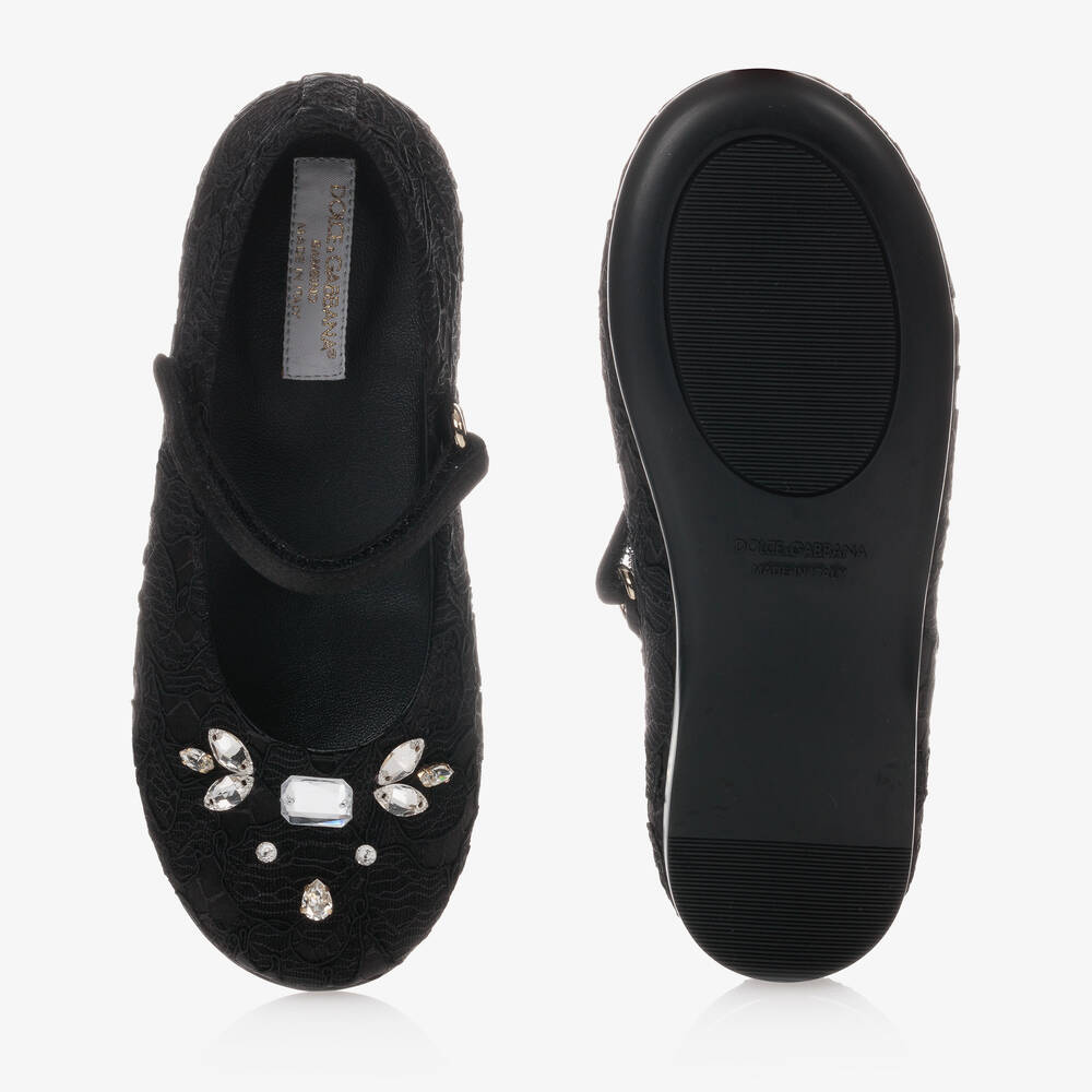 Dolce & Gabbana-Черные атласные туфли с кружевом | Childrensalon Outlet