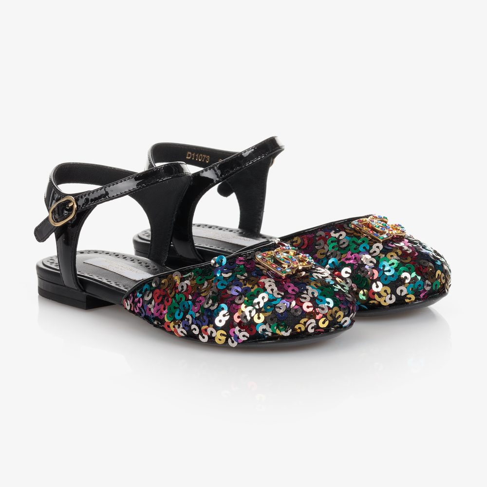 Dolce & Gabbana - Black Sequin Logo Sandals | Childrensalon