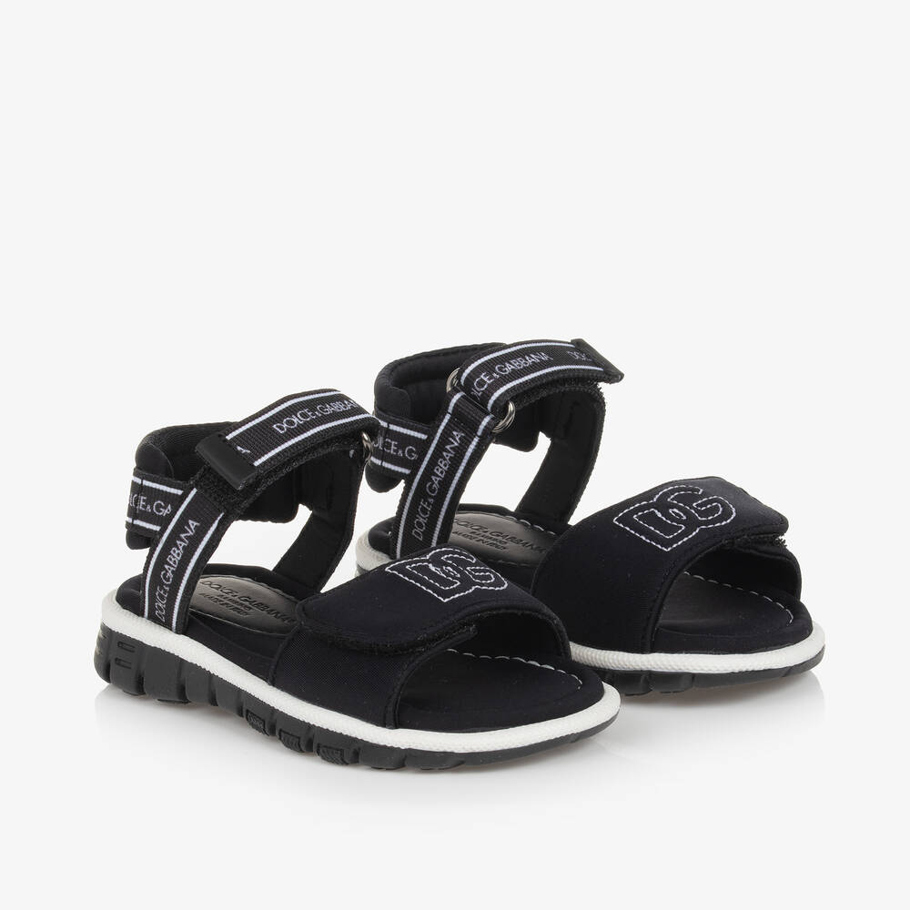 Dolce & Gabbana-Black Textile Velcro Sandals  | Childrensalon Outlet