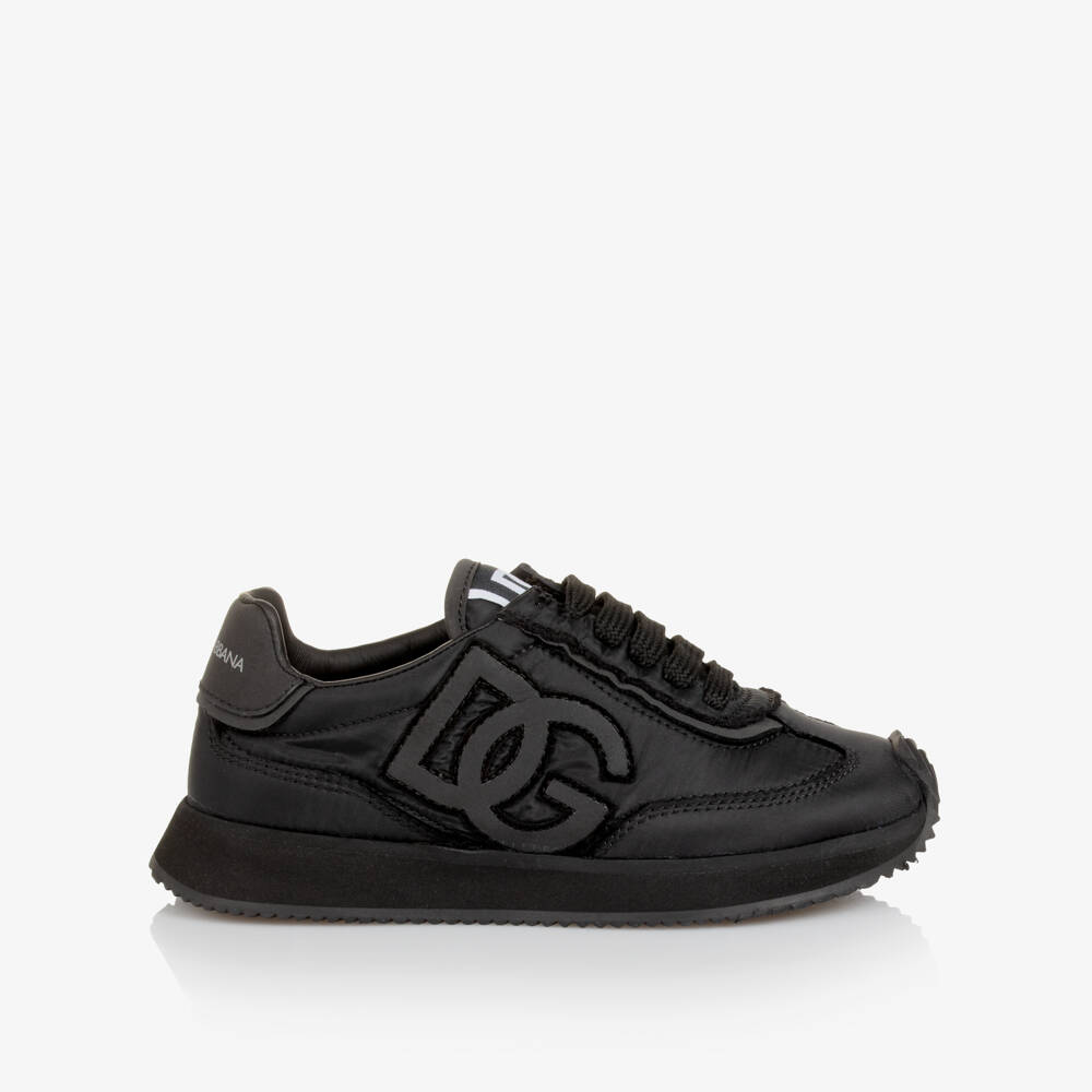 Dolce & Gabbana-Black Tonal DG Logo Lace-Up Trainers | Childrensalon Outlet