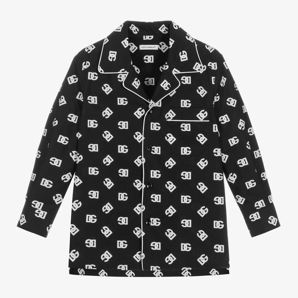 Dolce & Gabbana - Black & White Cotton Crossover DG Shirt | Childrensalon