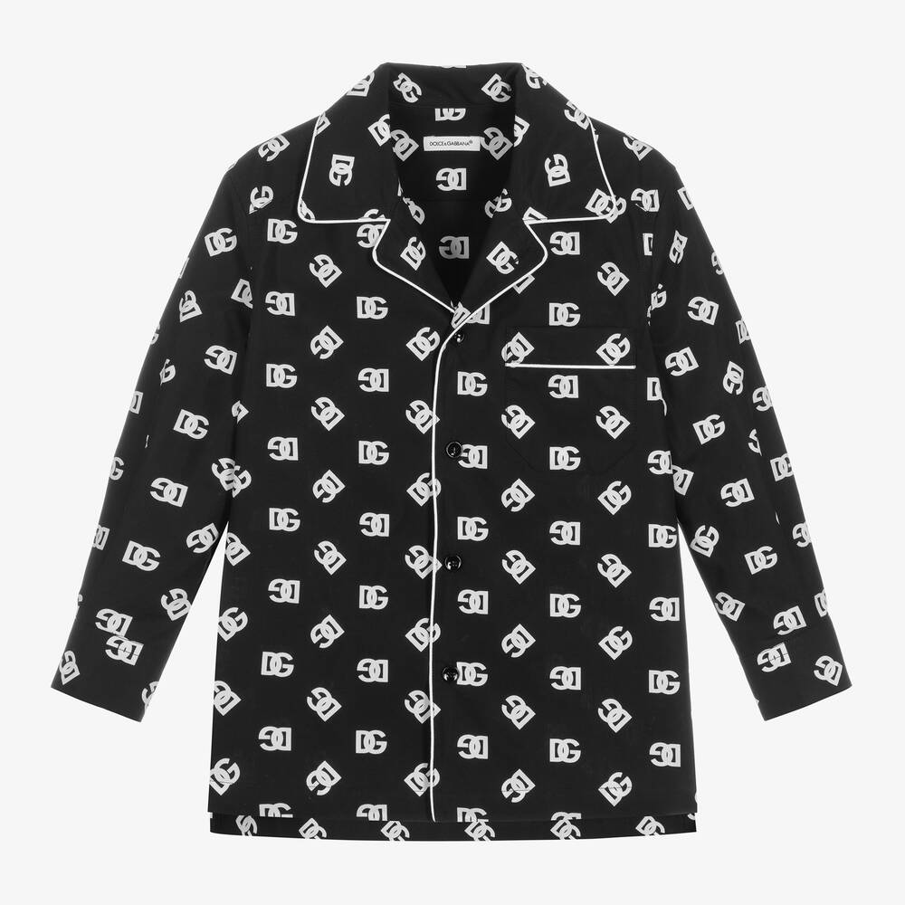 Dolce & Gabbana-Черно-белая хлопковая рубашка с принтом DG | Childrensalon Outlet