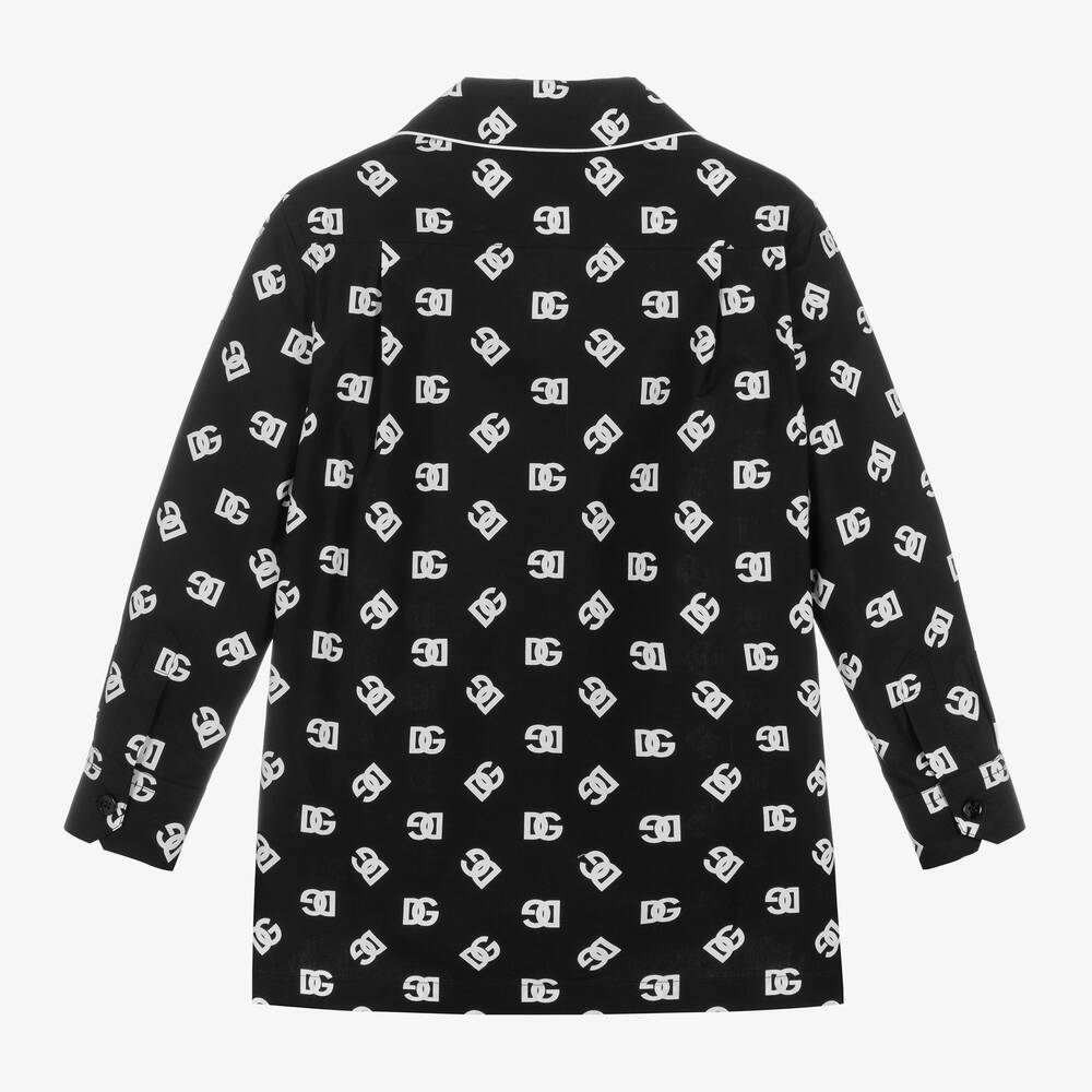 Dolce & Gabbana-Черно-белая хлопковая рубашка с принтом DG | Childrensalon Outlet