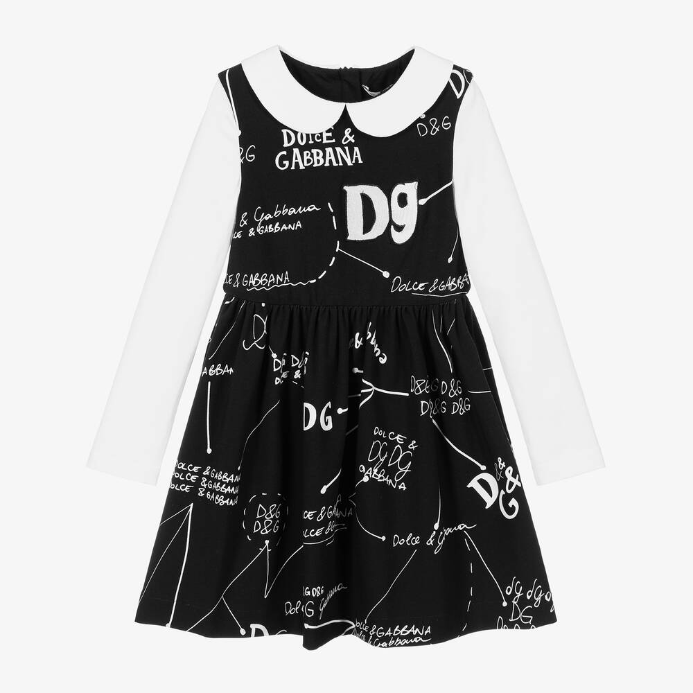 Dolce & Gabbana - Черно-белое платье с логотипом | Childrensalon