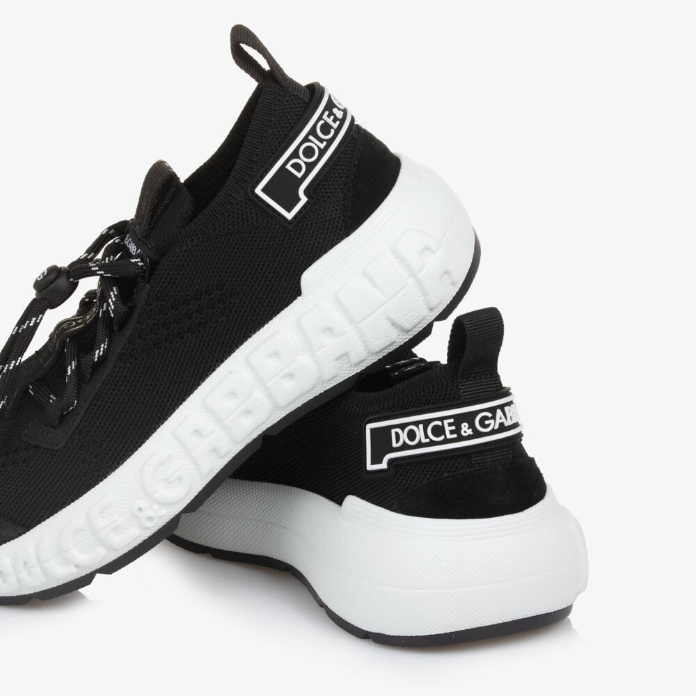 Dolce & Gabbana-Black & White Mesh Knit Logo Trainers | Childrensalon Outlet