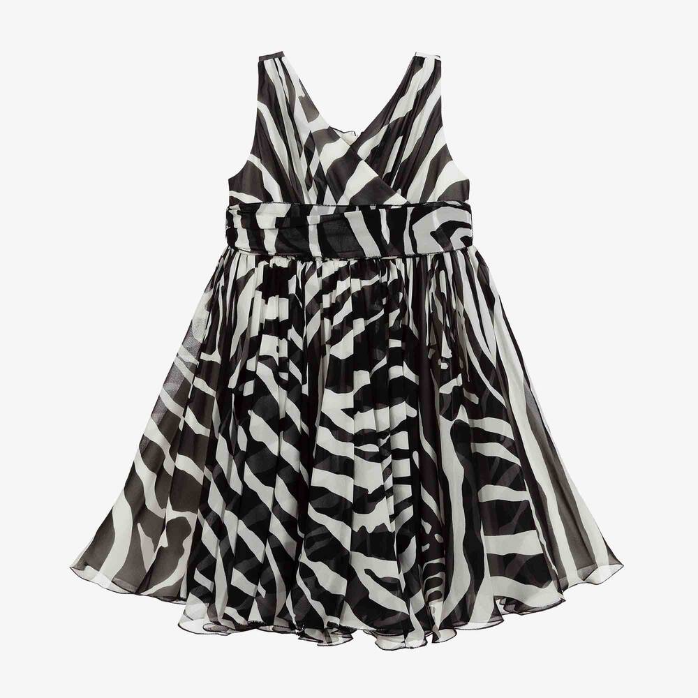 Dolce & Gabbana - فستان حرير شيفون لون أسود وأبيض | Childrensalon