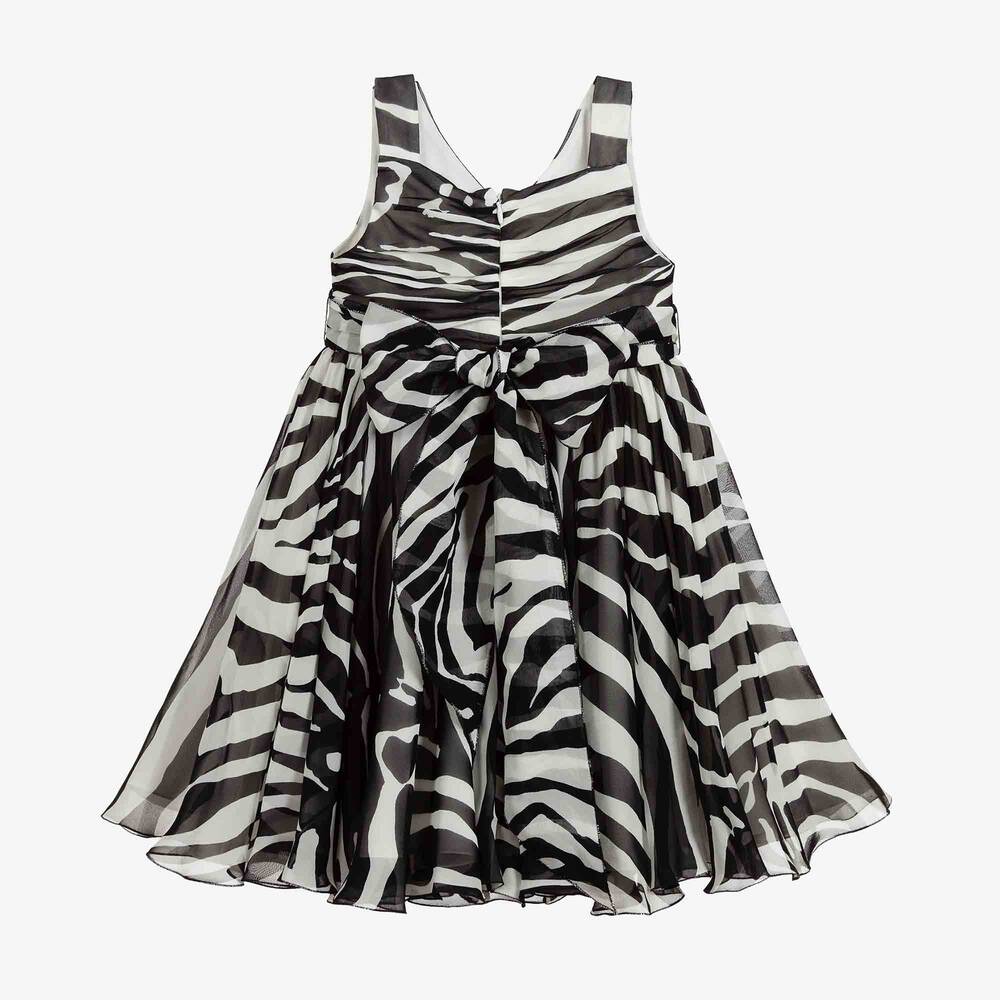 دولتشي آند غابانا-فستان حرير شيفون لون أسود وأبيض | Childrensalon Outlet