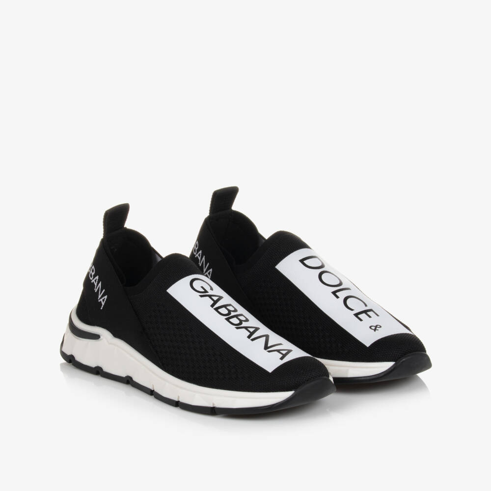 Dolce & Gabbana-Black & White Slip-On Trainers | Childrensalon Outlet