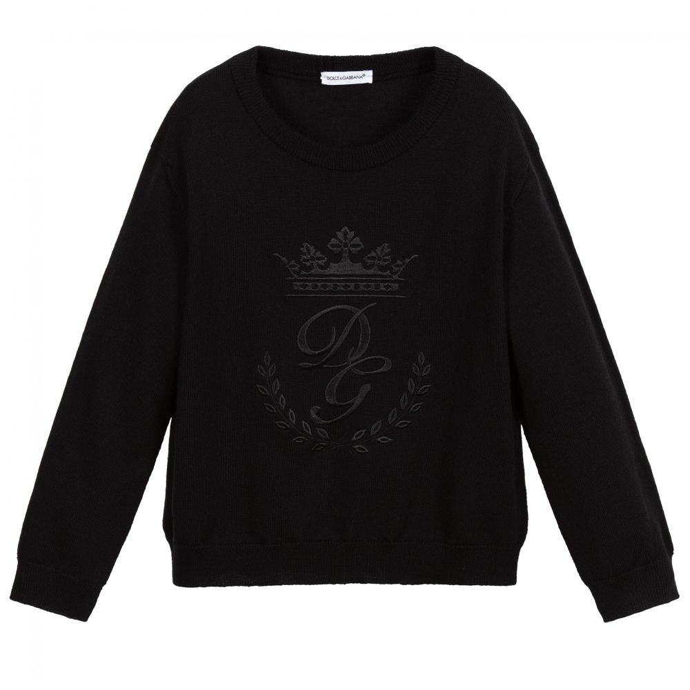 Dolce & Gabbana - Pull noir en maille de laine | Childrensalon