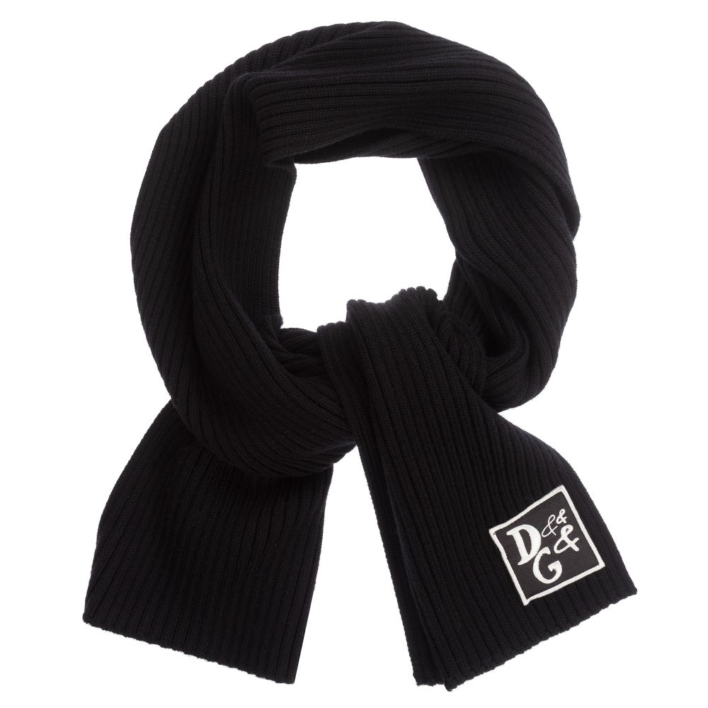 Dolce & Gabbana - Écharpe en laine noire avec logo | Childrensalon