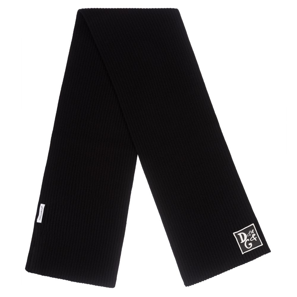 Dolce & Gabbana-Черный шерстяной шарф с логотипом | Childrensalon Outlet