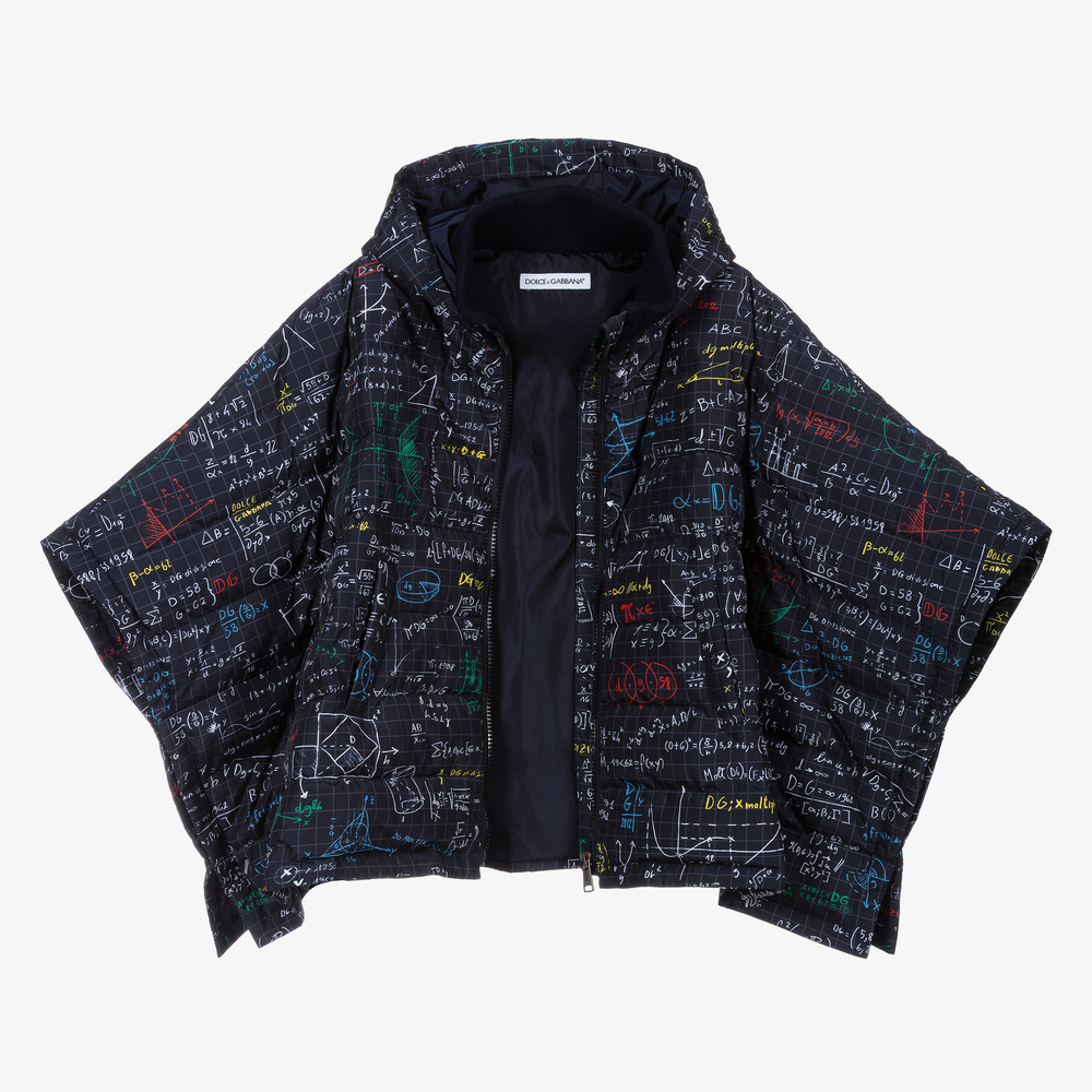 Dolce & Gabbana-Синий утепленный кейп с принтом Algebra | Childrensalon Outlet