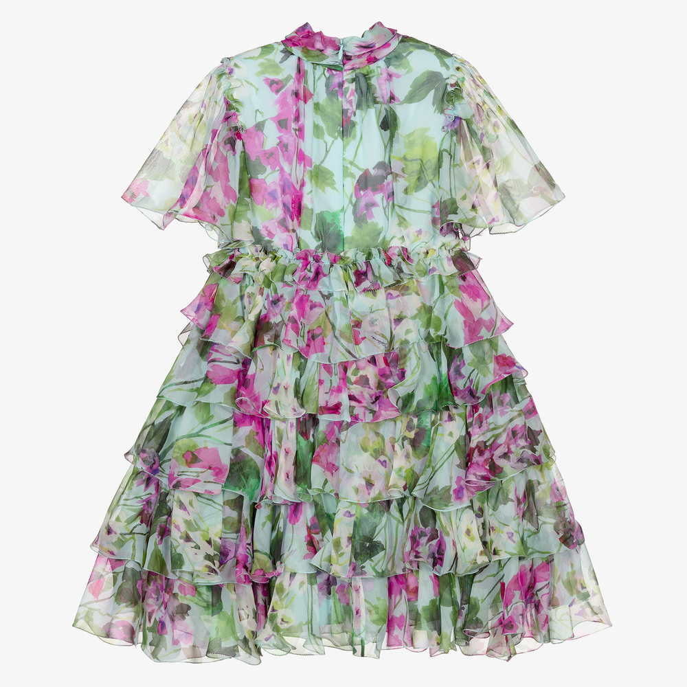 Dolce & Gabbana-Blue Bellflower Silk Chiffon Dress | Childrensalon Outlet