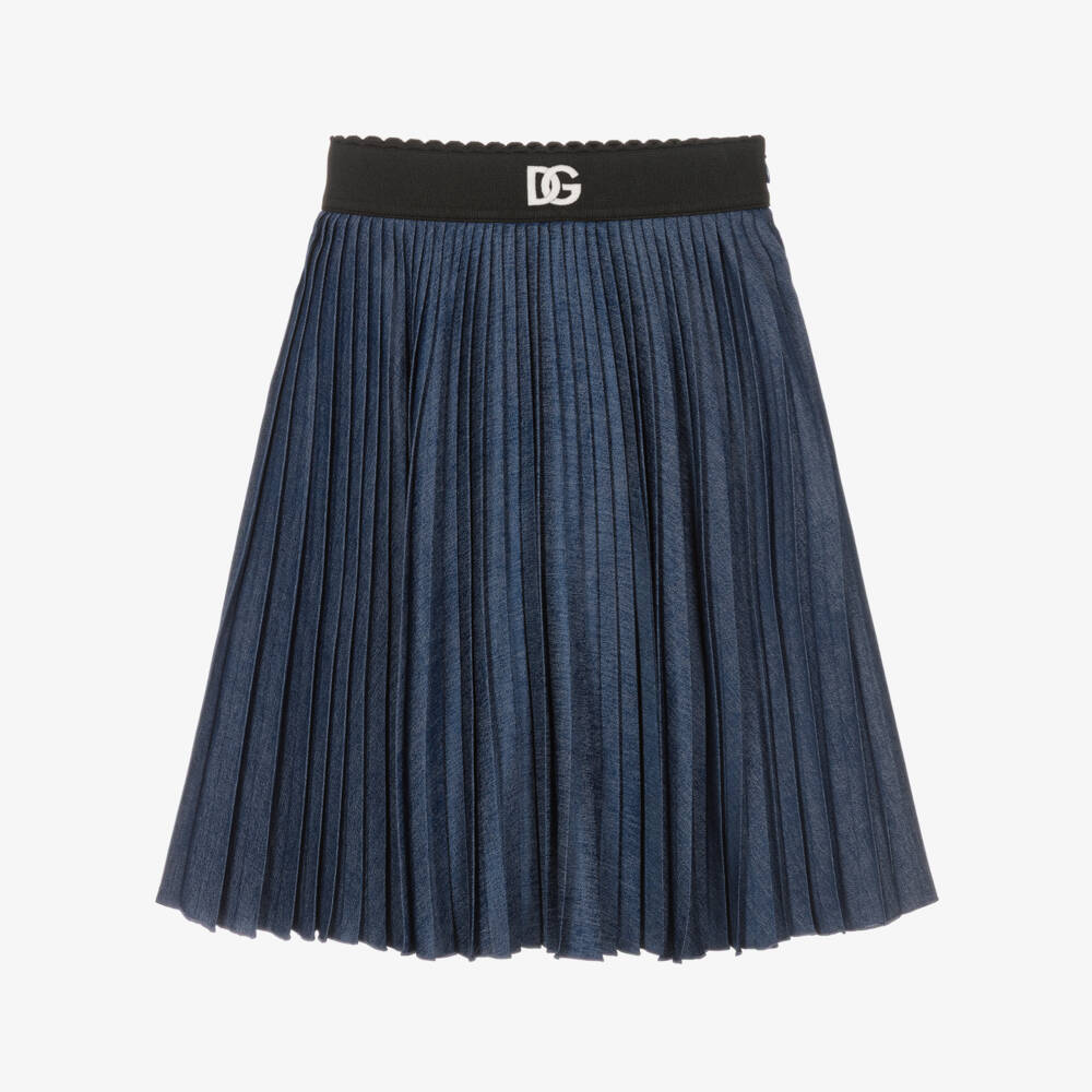 Dolce & Gabbana-Blue Chambray Long Pleated Skirt | Childrensalon Outlet