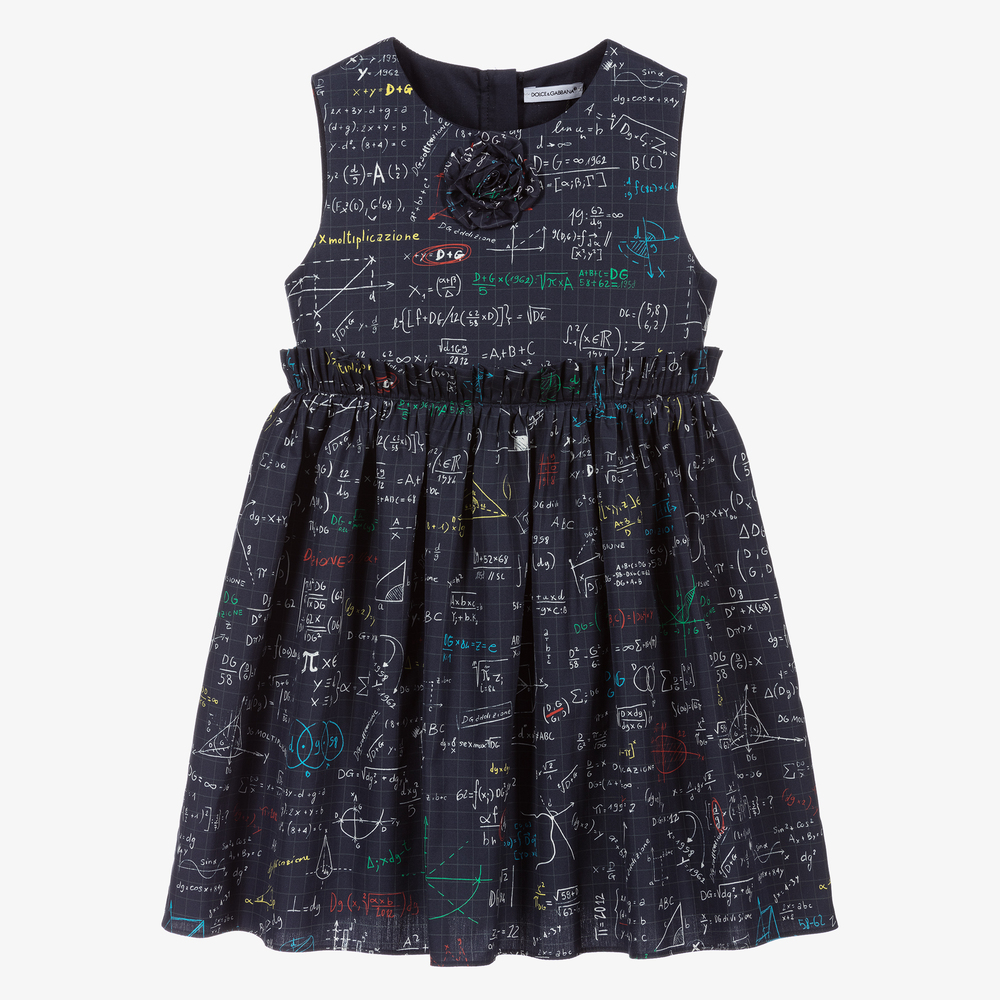 Dolce & Gabbana - Синее хлопковое платье с принтом Algebra  | Childrensalon