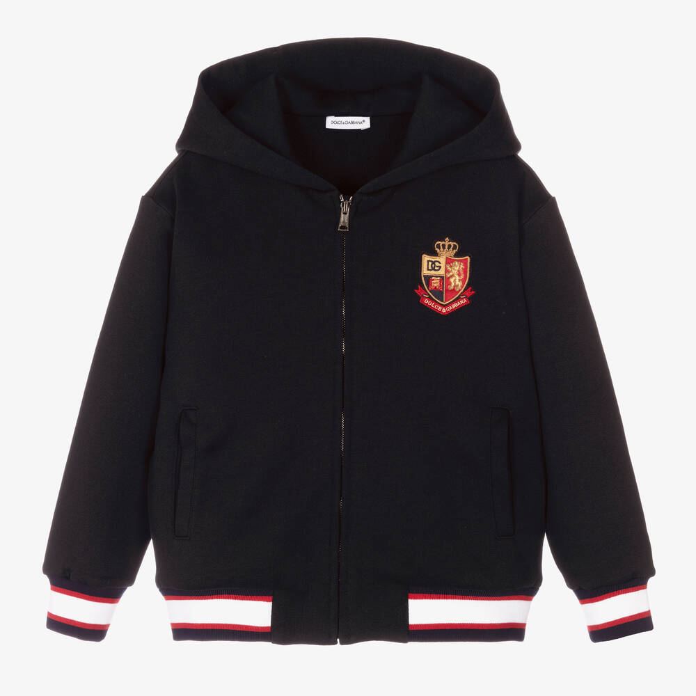 Dolce & Gabbana - Blue Cotton Logo Zip-Up Hoodie | Childrensalon