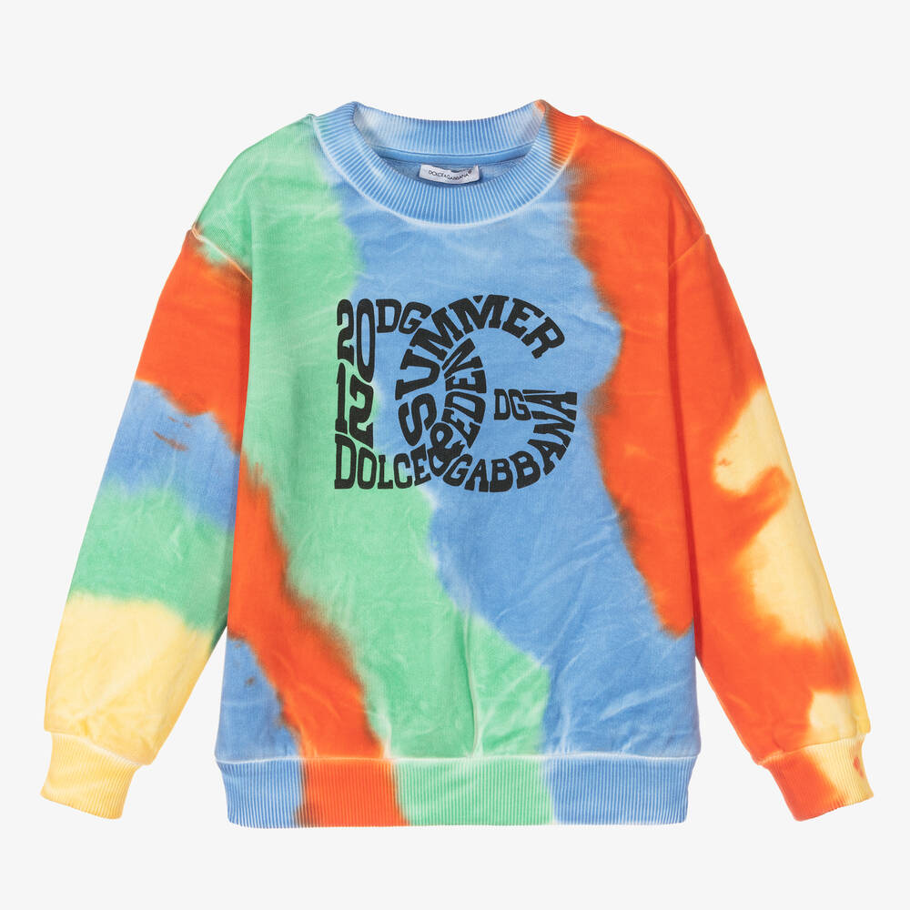 Dolce & Gabbana - Sweat bleu en coton tie and dye | Childrensalon