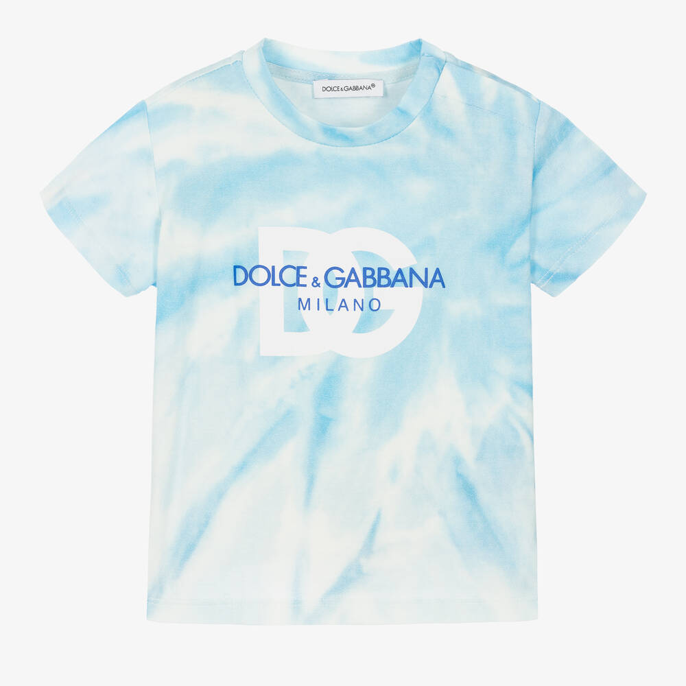 Dolce & Gabbana - Голубая хлопковая футболка с эффектом тай-дай | Childrensalon