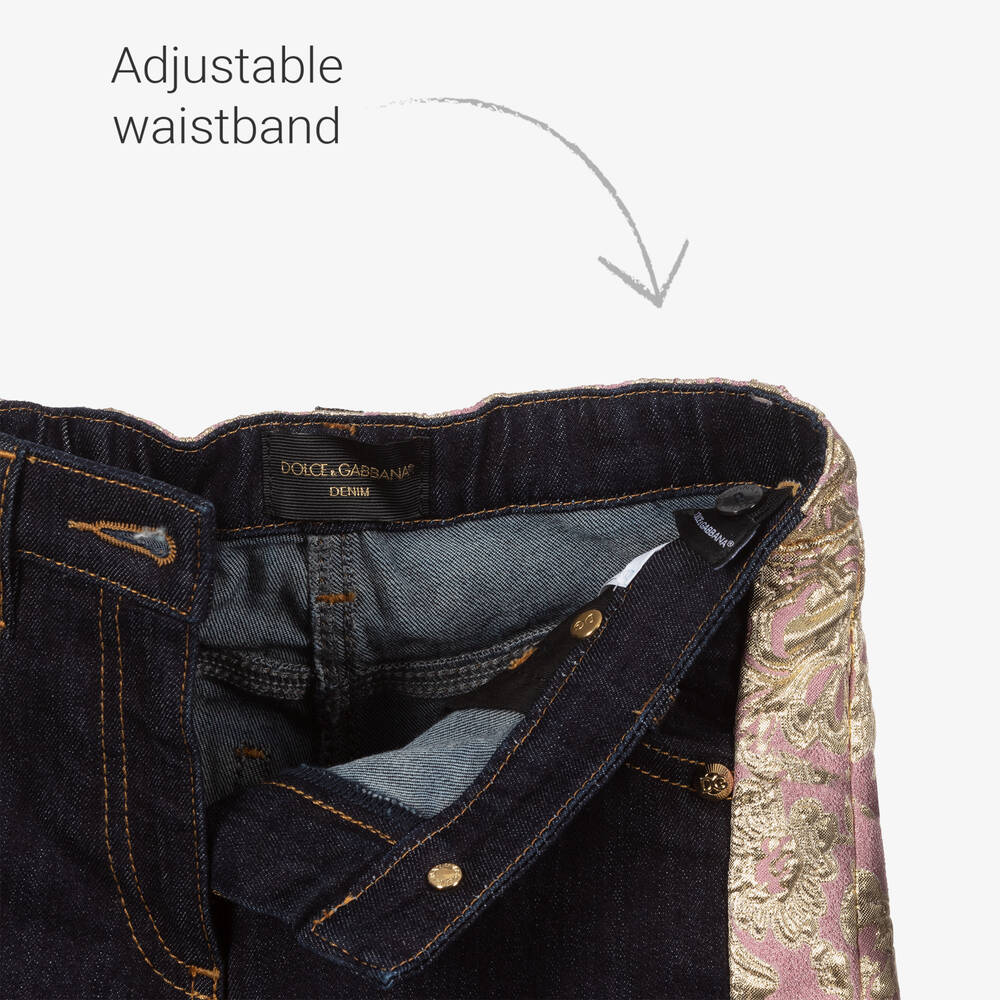 Dolce & Gabbana-Синие джинсы из денима и парчи | Childrensalon Outlet
