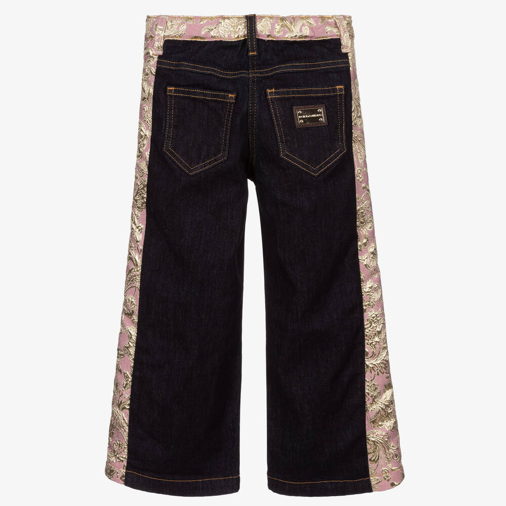Dolce & Gabbana-Синие джинсы из денима и парчи | Childrensalon Outlet