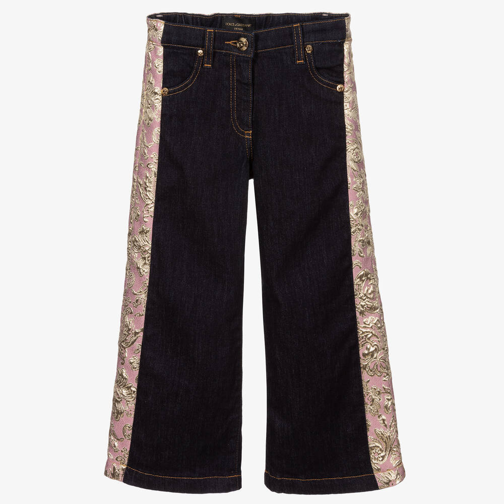 Dolce & Gabbana-جينز قطن دنيم ستريتش لون أزرق داكن للبنات | Childrensalon Outlet