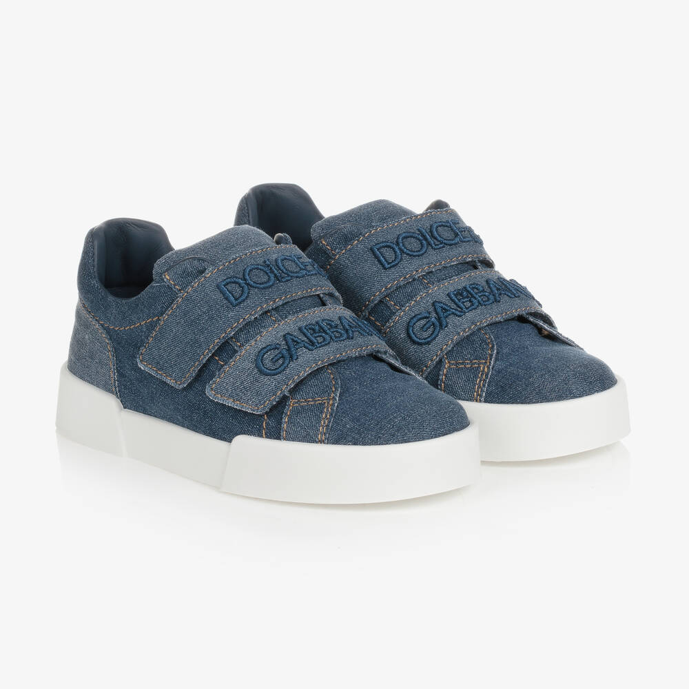 Dolce & Gabbana - Blue Denim Logo Trainers | Childrensalon