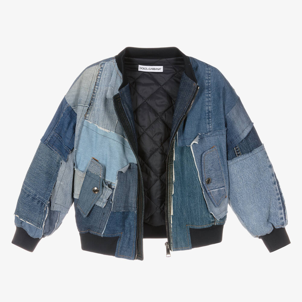 Dolce & Gabbana   Blue Denim Patchwork Bomber Jacket