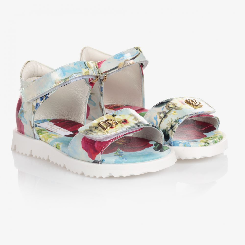 Dolce & Gabbana - Голубые кожаные сандалии с цветами | Childrensalon