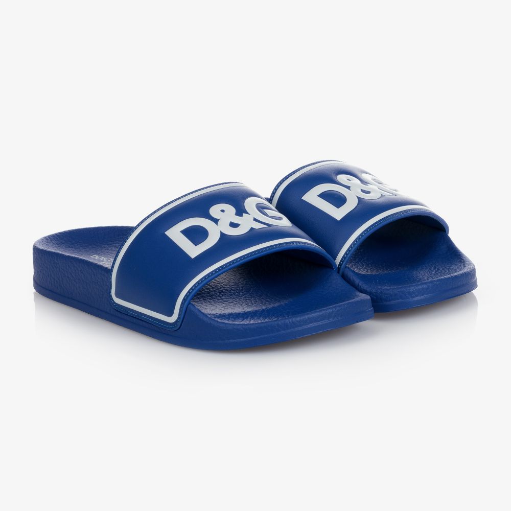 Dolce & Gabbana-Blue Leather Logo Sliders | Childrensalon Outlet