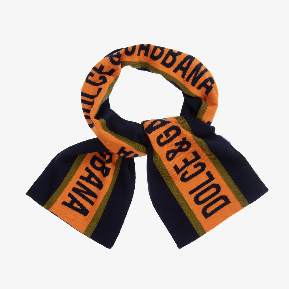 Dolce & Gabbana - Черно-оранжевый шерстяной шарф с логотипом | Childrensalon