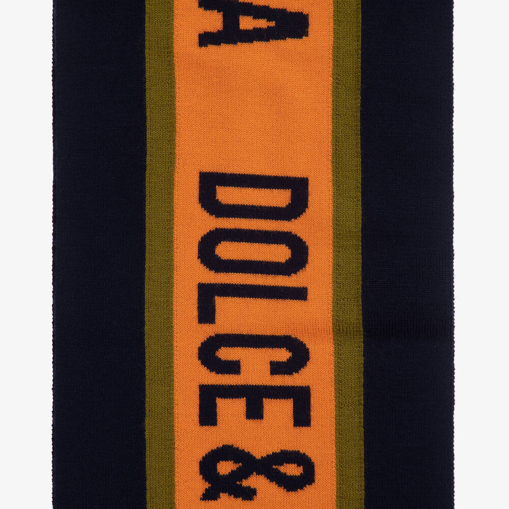 【送料&関税込】Dolce & Gabbana Logo Scarf Dolce & Gabbana - Blue & Orange Wool Logo Scarf
